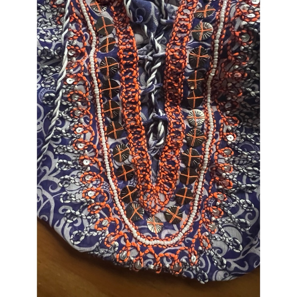 TAJ by Sabrina Crippa Beaded 100% Silk Lightweight Top XS - Picture 9 of 13